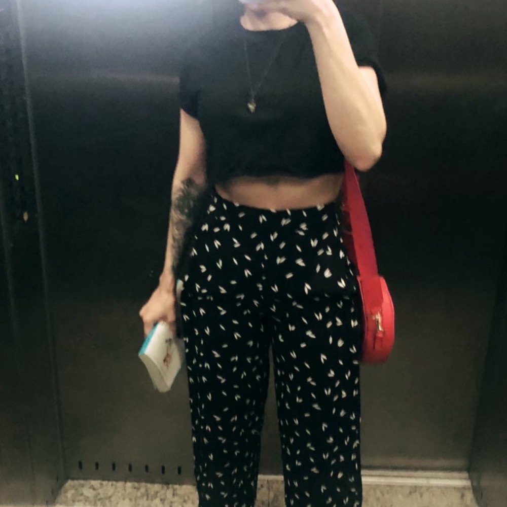 Black and white fitted pants